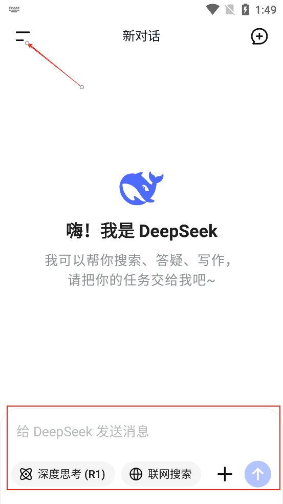 DeepSeek对话界面与历史记录截图